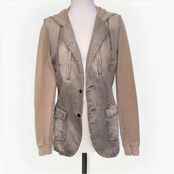 Alexander McQueen Jackets & Blazers - ALEXANDER MCQUEEN DISTRESSED GRAY TAN KNIT LONG SLEEVE HOODIE BLAZER JACKET